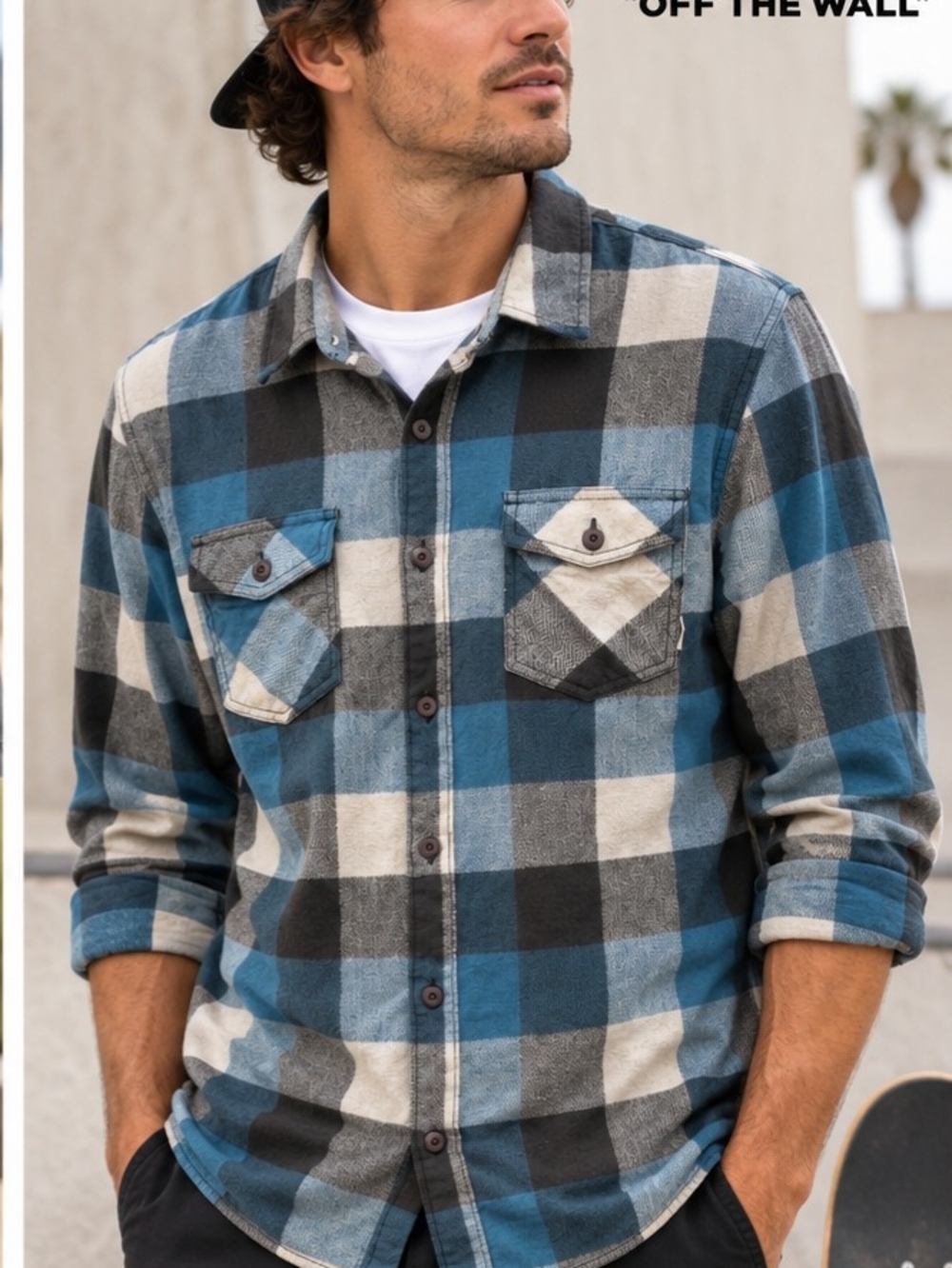 Vans Blue, Black and White Plaid Button-Down Shirt